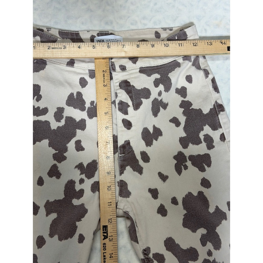 Zara Cow Print High Waisted‎ Flare Stretch Jeans Brown Cream Womens Sz  6 - Picture 3 of 7
